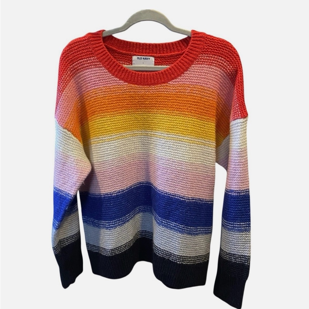 Old Navy Women's Colorful Striped Crew Neck Sweater